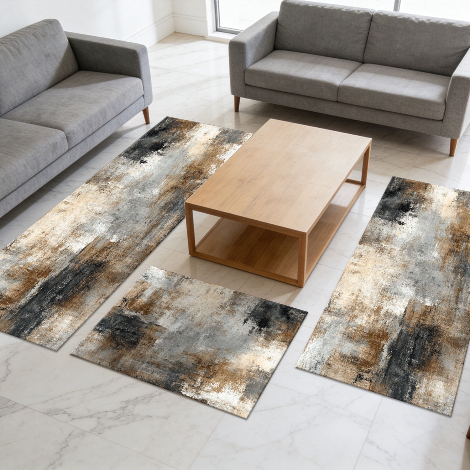 3-Piece Farmhouse Striped Kitchen Rug Set Anti-Slip Backing, Machine Washable Distressed Floor Mats for Kitchen Hallway Bathroom Laundry Room Christmas Decor