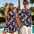 thumbnail image 3 of Jeiento Skull Matching Vacation Outfits for Couples Dress for Women Tropical Floral Summer Mens Button Down Shirt Sleeveless Tiered Hawaiian Dress Matching Beach, 3 of 6