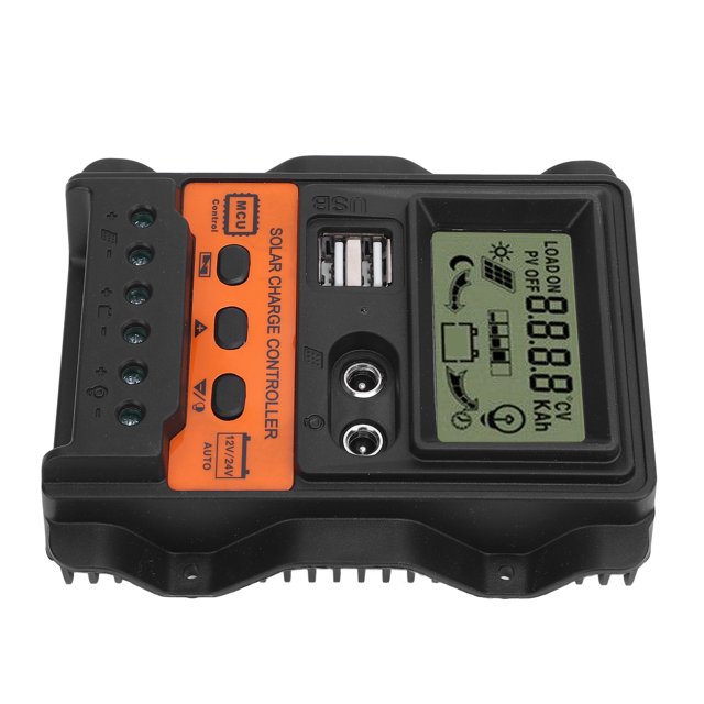 Solar Controller, PWM Solar Panel Controller with Dual USB Ports Battery Intelligent Regulator for Off Grid Systems