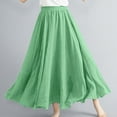 thumbnail image 2 of JGGSPWM Womens Elegant Linen Maxi Skirt Solid Color A-Line Elastic Waist Casual Summer Ankle Length Leisure skirts Green Free Size, 2 of 6
