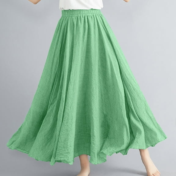 ALLLIST Long Skirt for Women Elastic Waist Green Loose Solid A-Line Girl Skirts