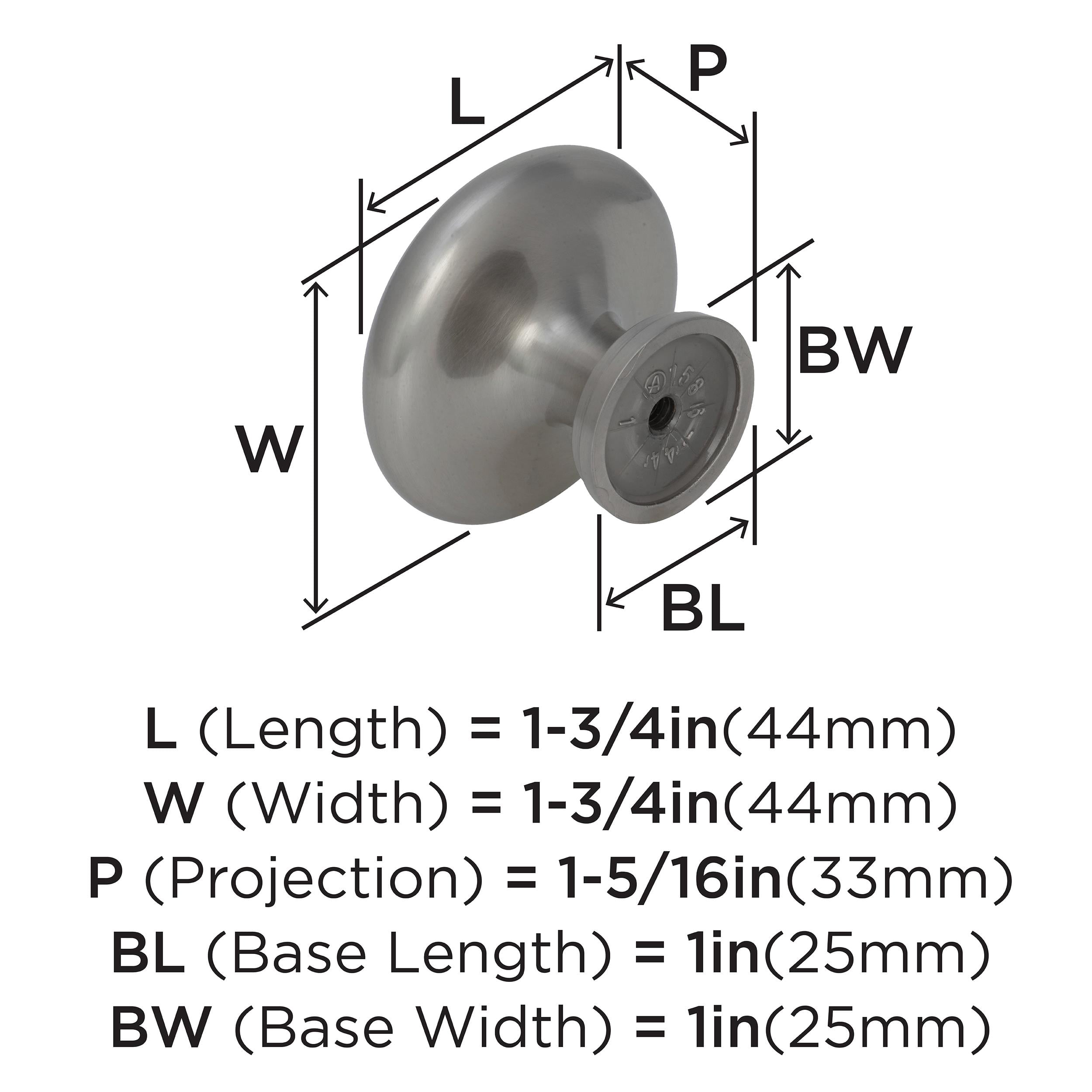 Amerock Inspirations 1-3/4 inch (44mm) Diameter Satin Nickel Cabinet or Furniture Knob, 10 Pack