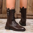 thumbnail image 4 of Women's Knee High Boots with Side Zipper Fashion Buckle Straps Lace up Combat Boots Non Slip Motorcycle Shoes Brown Size 6, 4 of 6
