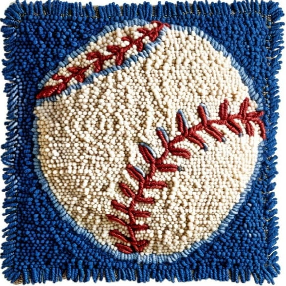Cartoon White Baseball Latch Hook kits Mini Rug Easy for Beginners DIY Crochet Yarn Needlework Hook and Latch Kit Printed Canvas Carpet Little Mat Home Christmas Decor 30x30cm