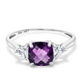 thumbnail image 2 of Gem Stone King 10K White Gold Purple Amethyst and White Moissanite 3-Stone Engagement Ring for Women (1.86 Cttw, 7MM Cushion Checkerboard and 4MM Trillion, Size 9), 2 of 6