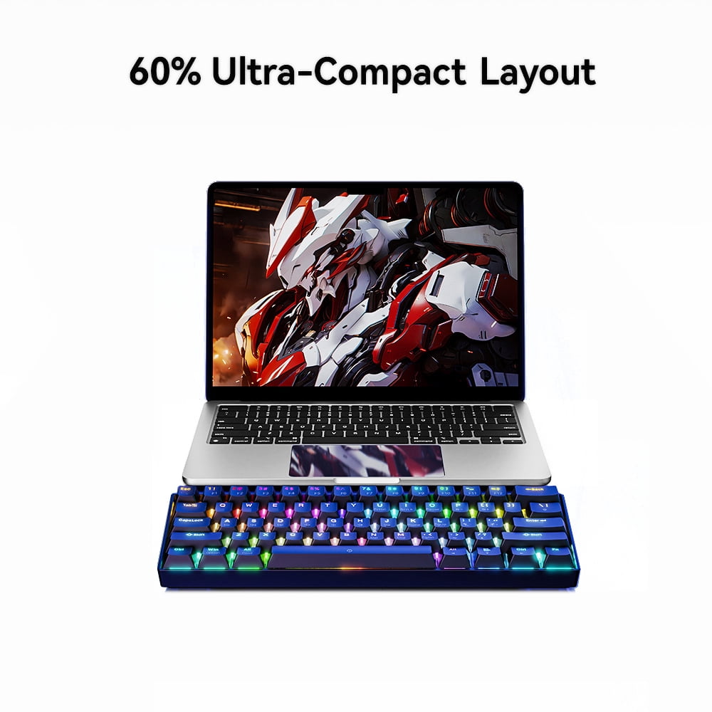 60% Mechanical Keyboard, Wired Gaming Keyboard with Blue Switches, LED Backlit Ultra-Compact 61 Keys Mini Keyboard for Laptop Gamer
