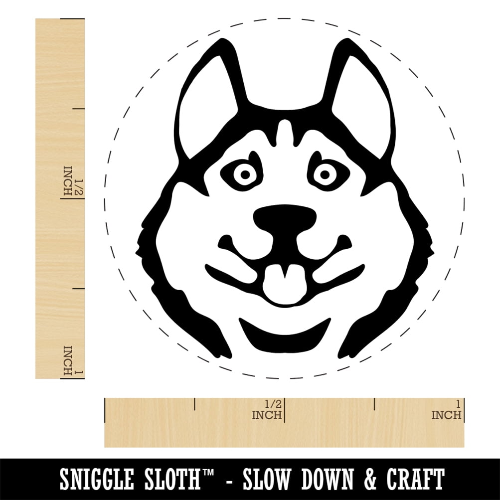 Siberian Husky Dog Face Self-Inking Rubber Stamp Ink Stamper - Purple Ink - Medium 1 Inch