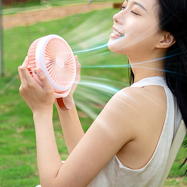 Ventilador portátil para acampar con luces LED | Recargable por USB, funciona con pilas, para tienda de campaña, coche o autocaravana | 2400 mAh, 4 velocidades, rotación de 360° | Para emergencias y
