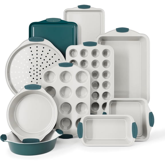 Nonstick Stackable Bakeware Set - Durable, Easy Release Baking Set, Sage, 10 Pcs