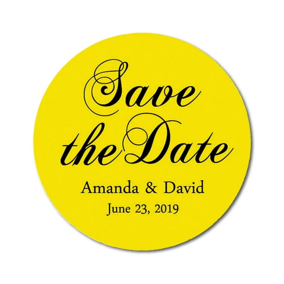 Darling Souvenir Round 45 Pcs Calligraphy Save The Date Stickers Personalized Bride Groom Names And Date Envelope Seals - Yellow