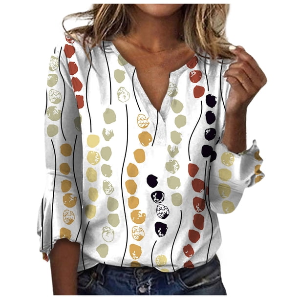 ICHUANYI Clearance Fashion Woman V Neck Three Quarter 3/4Sleeve T Shirt AutumnBlouse Tops Sweatshirt(Yellow, XXL) ICHUANYI WER2023080804393