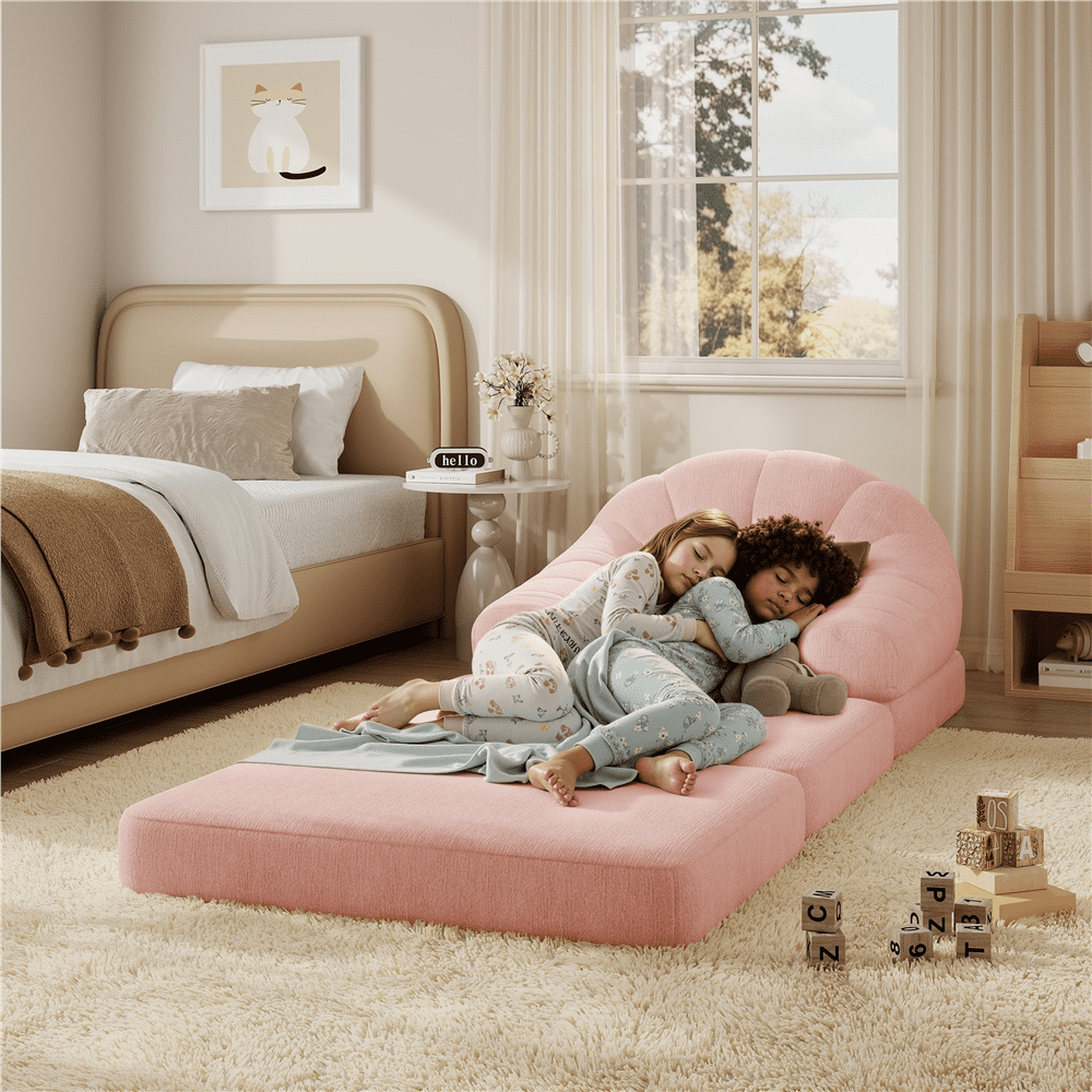 Renwick 2-in-1 Convertible Sofa  Bed Folding Sleep Chair Bed Chenille Sofa with Armrests  for Living Room and Bedroom,Pink