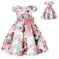 thumbnail image 2 of Hpapadks Robe pour Filles Enfants Imprimés Fleurs Manches Courtes Nœud Robe Swing Robes Filles Rose 9-10 Ans, 2 of 8