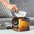thumbnail image 6 of Sikiie Sunset Flower Meditating Raccoon Leather Tissue Box Cover Square, tissue box holder, Tissue Box with Bottom Belt-5.2”x5.2”x5.2”, 6 of 7