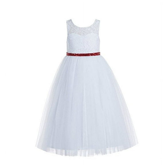Ekidsbridal White Floral Lace Scoop Neck A-Line Flower Girl Dresses Keyhole Back Pretty Princess Father Daughter Dance 178 10