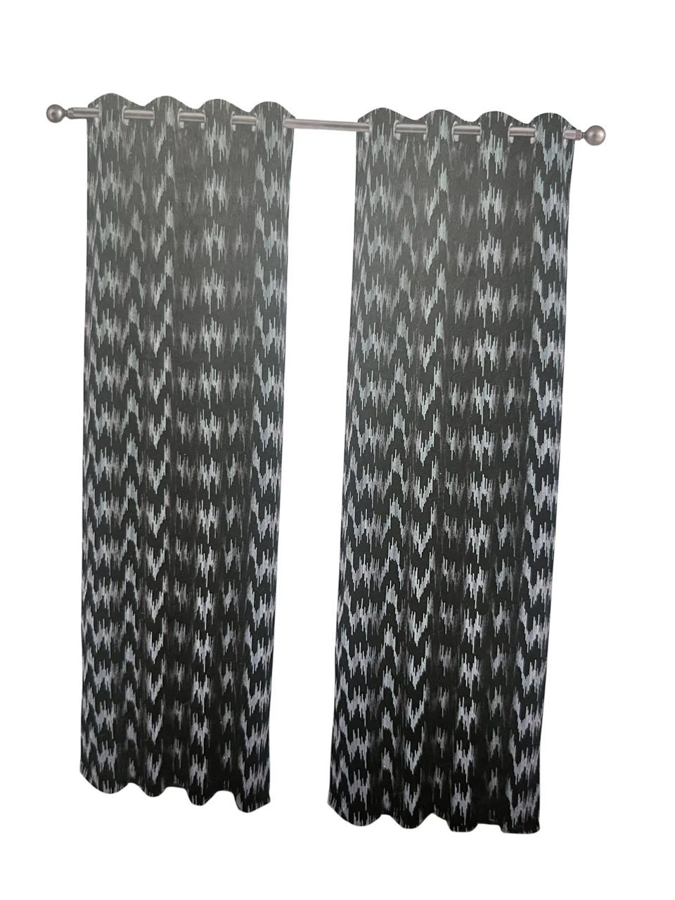 Set of 2 Xander Grommet Top Blackout Curtain Panels, 84" Long, Black with Silver Metallic