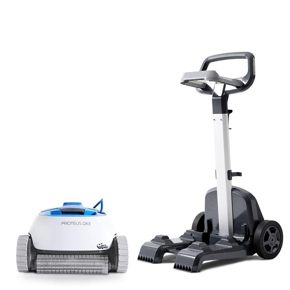 Dolphin Proteus DX3 Robotic Pool Vacuum Cleaner with Universal Caddy — Easily Transport and Store Your Dolphin— Ideal for All Pool Types up to 33 FT in Length