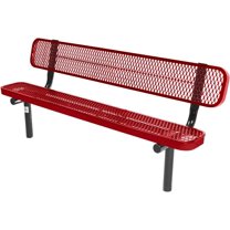 Coated Outdoor Furniture Heavy-Duty Outdoor Bench Thermoplastic Coated, Expanded Metal, Commercial-Grade Seating, Made in America (Inground with Back, 6 Ft, Textured Red)