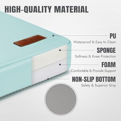 Waterproof Kneeling Pad for Garden or Bath, 2 inch Thick Soft Foam Kneeler Mat for Gardeners Knee Support or Bathtub Bathing Baby with Handle and Removable Cover-Green
