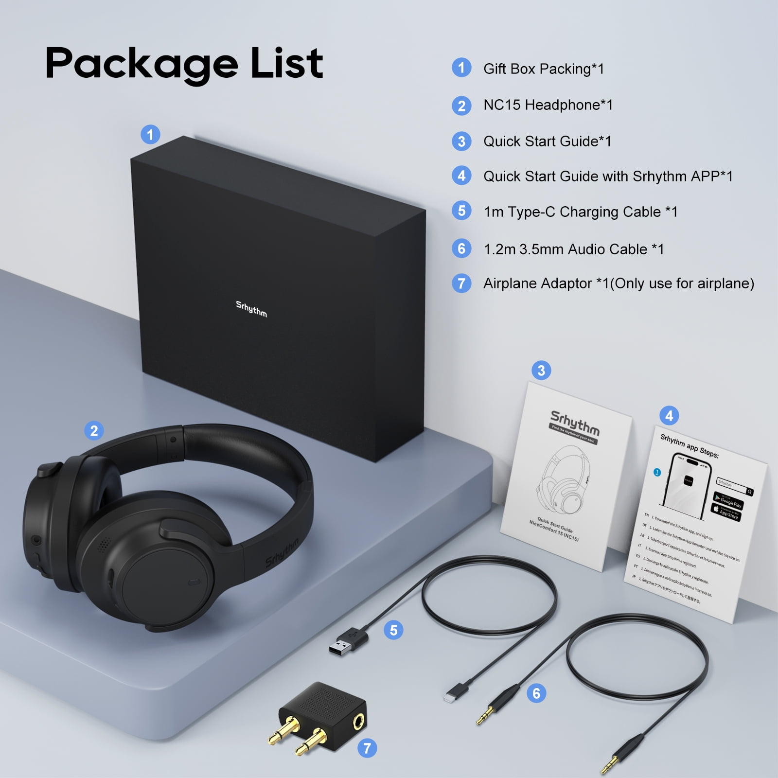 Srhythm NiceComfort 15 (2 Gen) Hybrid Noise Cancelling Wireless Headphones, Bluetooth 6.0, with Low Latency, Spatial Audio, ENC, 120Hrs,Matte Black
