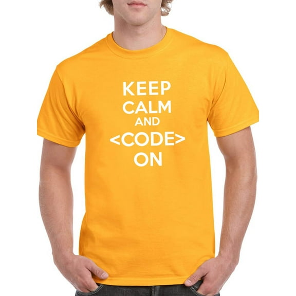 Keep Calm and Code On  Men Gold T-Shirt, Male Small