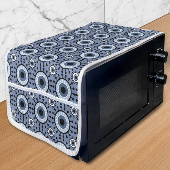 Abstract Microwave Oven Cover, Design of Intertwined Like Circular Eyes Abstract Round Elements in Retro Design, Water Resistant Organizer with Pockets for Kitchen, 36" x 12", Ceil Blue, by Ambesonne