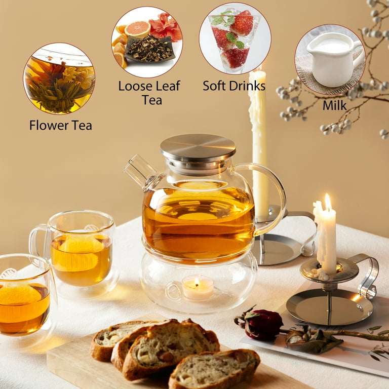 Glass Teapots for Stove Top (40oz/1200ml) Thicken Tea Pots for  Loose Tea with Basket Infusers, Glass Tea Kettle Ideal Tea Sets for Women Tea  Maker Gift: Teapots