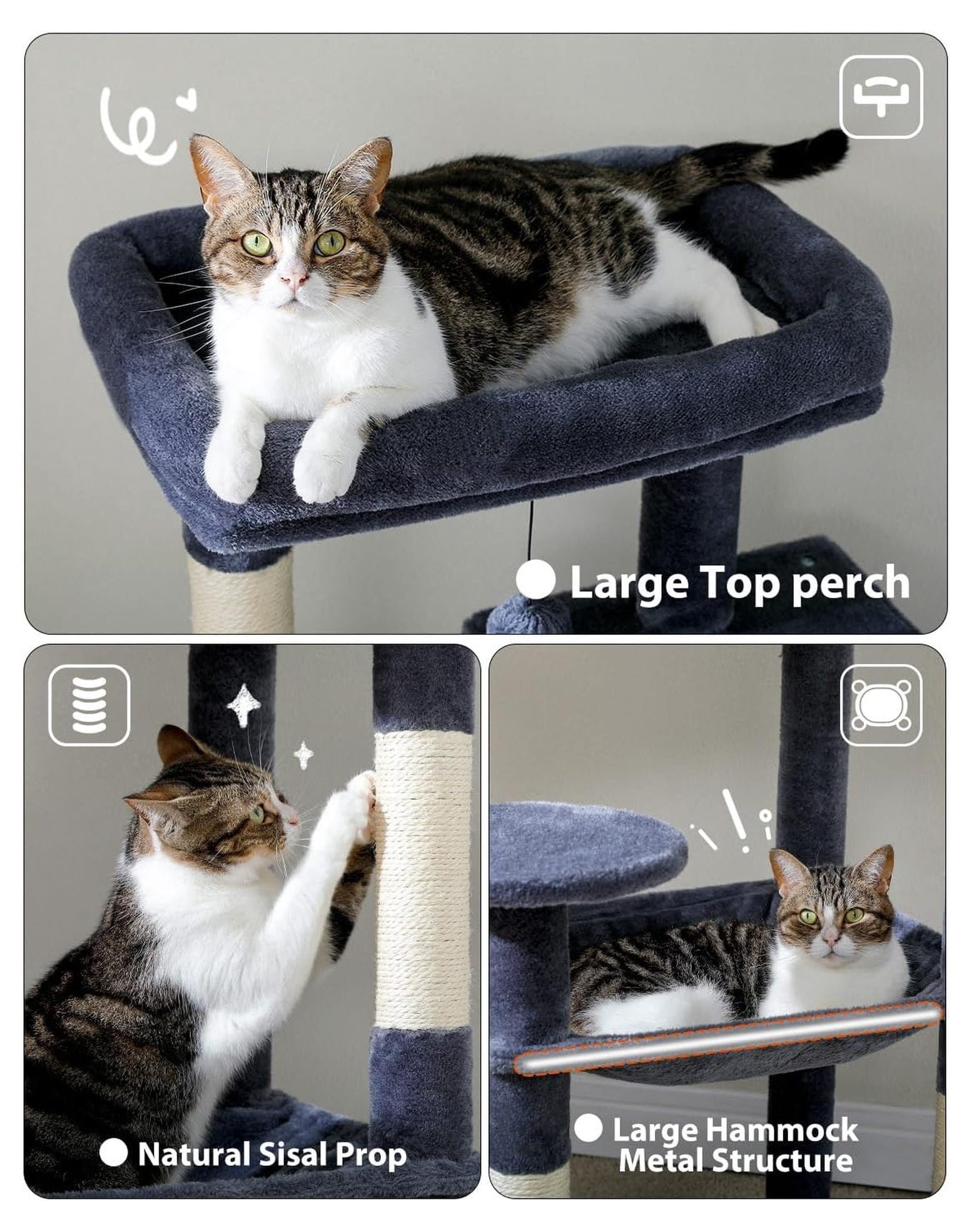 Cat Tree for Large Cats, 56.3" Tall Cat Tower with Hammock