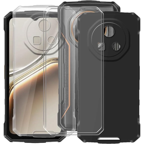 2 Pack for Doogee Fire 5 Case with [2 x Screen Protector], Shockproof Silicone Soft Shell, Ultra-Thin TPU Anti-Fall Phone Case for Doogee Fire 5 (6.60") Black   Clear