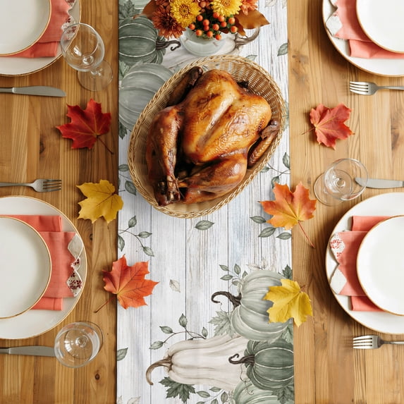Table Runner 70 Inches Long, Sage Green Fall Decorative Table Runner for Party Wedding Home Decor, Pumpkin Botanical Thanksgiving Vintage Dresser Scarves for Bedroom Kitchen Tables Decor 13x70 Inch