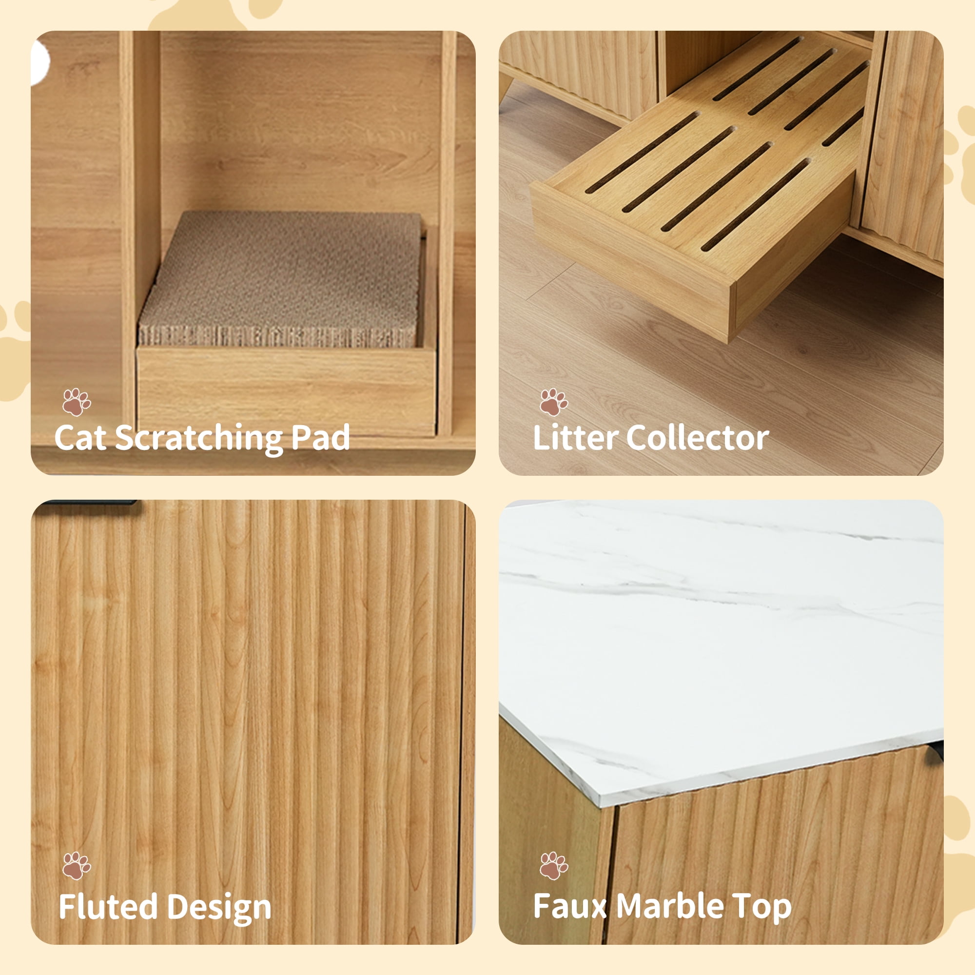 YDN Modern Litter Box Enclosure for Cats- 47" Indoors Hidden Cat Litter Box Furniture for 2 Cats, Wooden Cats Washroom Side Cabinet with Scratching Pad for Most Cat Litter Box,Nature