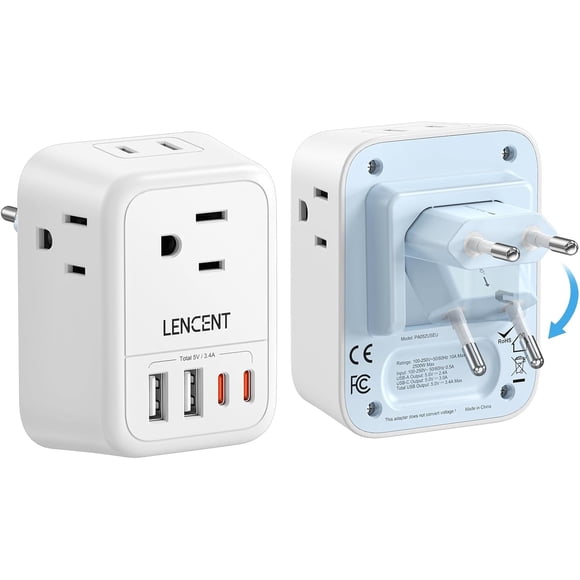 TEMOGU-European Travel Plug Adapter, International Type-C Foldable Power Plug with 4 Outlets, 4 USB (2 USB C) Charger Adaptor, Canada/US to Most of Europe EU Spain Italy France Germany Greece