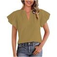 thumbnail image 1 of Camisas de Manga Larga Casual de las Mujeres Color Sólido V-Cuello Camisa Linda, Manga Corta de Moda Todos los Días Top, 1 of 9