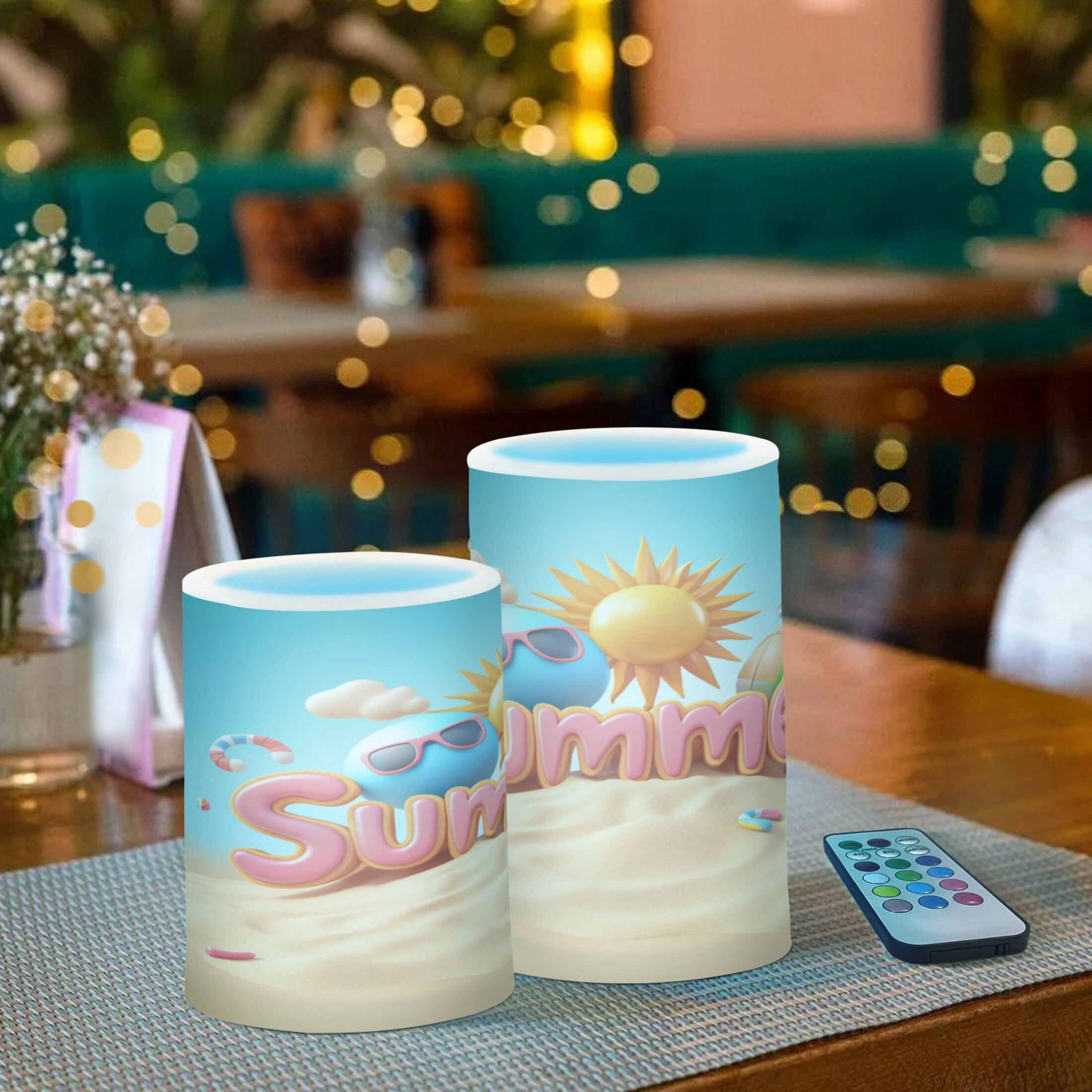 2 PCS Flameless Candles with Remote Timer LED Battery Operated Flickering Candle Light for Wedding Table Home Decoration Gifts Summer with Elements