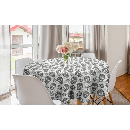 

Skull Round Tablecloth Abstract Floral Skulls Daisies Hearts Circles Illustration Vintage Style Print Circle Table Cloth Cover for Dining Room Kitchen Decor 60 White and Black by Ambesonne