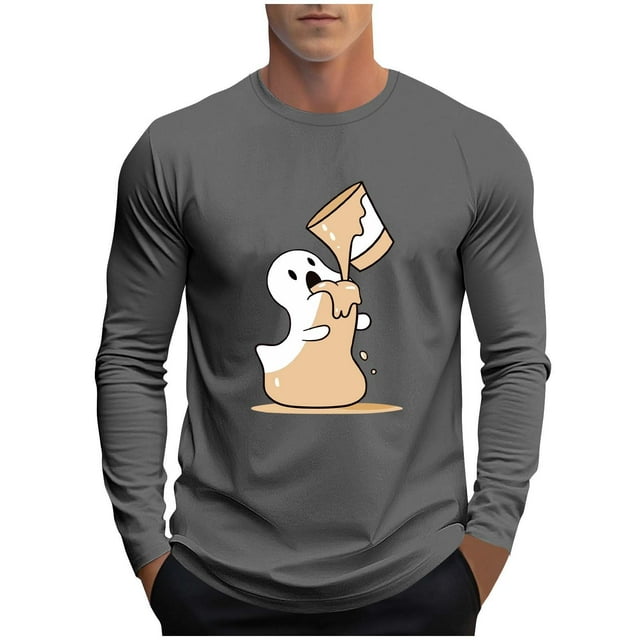 Tqyyweavej Chemises d'Halloween pour Hommes Grande Taille Adulte Imprimé Col Rond Manches Longues Coupe Décontractée Costumes M-5TG