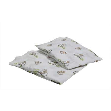 Happy Monkey - Bacati - Happy Monkeys Crib/Toddler Bed Fitted Sheets 100% Cotton Muslin 2 Pack, Beige