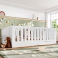 thumbnail image 3 of URTR Queen Size Montessori Floor Bed with High Fence and Door, Wooden Low-profile Queen Floor Bed Frame for Bedroom, White, 3 of 10