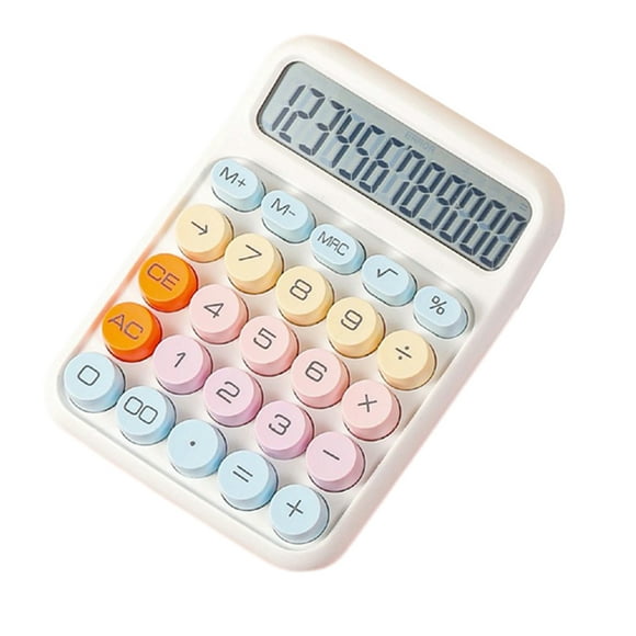 Calculadora Mecánica Pantalla LCD Grande Botón Redondo Grande Calculadora de Color Caramelo Adecuada para Oficina Escuela