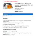 thumbnail image 2 of Front Left Turn Signal / Parking Light Assembly - Compatible with 1990 - 1991 Honda Accord, 2 of 2