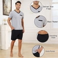 thumbnail image 3 of Short Sleeve Pajama Sets for Men 2 Piece Mens Short Pajamas Sets with Pockets Soft Comfy Mens Summer Sleepwear Set, S-XXL, 3 of 9