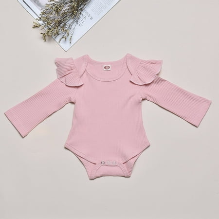 

FZM Christmas Baby Girls Long Ruffled Sleeve Ribbed Romper Bodysuit Outfits Clothes