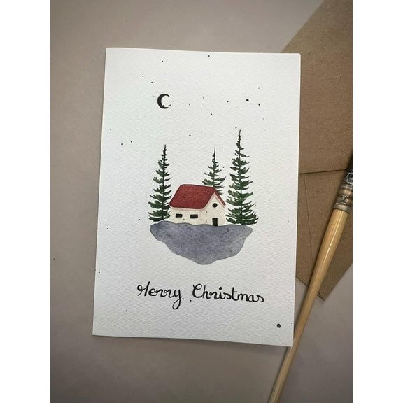 Christmas Card with Cozy Cottage Design – Festive "Merry Christmas" Message – Blank Inside for Personal Notes – Perfect Holiday Greeting Card for Family and Friends