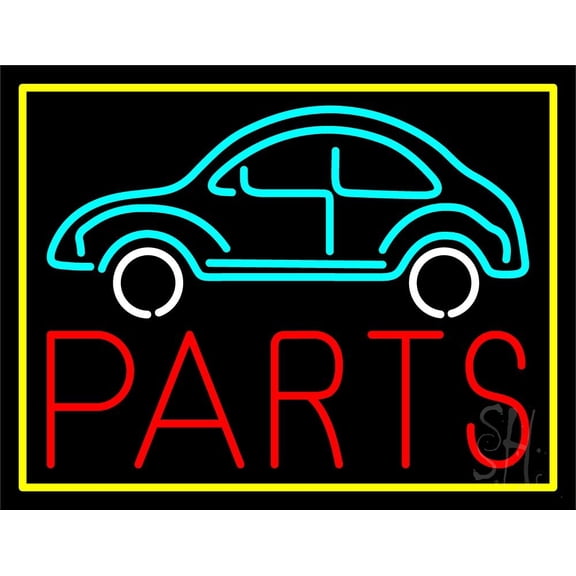 Car Logo Parts Yellow Border LED Neon Sign 15 x 19 - inches, Clear Edge Cut Acrylic Backing, with Dimmer - Bright and Premium built indoor LED Neon Sign for automotive store, and mall.