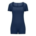 thumbnail image 3 of CheerKidz Women's Summer Yoga Short Sleeve Romper,Motion Fit Jumpsuit for Workout and Casual,Solid Color Sporty Outfit(Navy,XL), 3 of 5