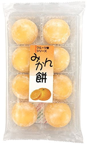 NineChef Bundle - Mandarin Orange Flavor Japanese Traditional Fruit Mochi Mini-Rice Cake Giftset (Japanese Import) + 1 NineChef Brand Long Handle Spoon