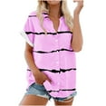 thumbnail image 2 of AOOCHASLIY Back to School Clearaces Stripes Print Lapel Neck Blouse, Elegant Button Front Short Sleeve Blouse For Spring & Summer, Women's Clothing, 2 of 5