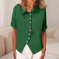 thumbnail image 2 of Pxxlle Button Down Shirts for Women Business Casual Short Sleeve Shirt Solid Color Curved Hem Blouses Dressy Lapel Tops Green XXL, 2 of 9