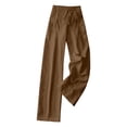 thumbnail image 5 of Women's Linen Wide Leg Pants – Drawstring Elastic Waist Casual Trousers with Pockets, Lightweight Cotton Blend for Summer Beach & Lounging(Brown,S), 5 of 6