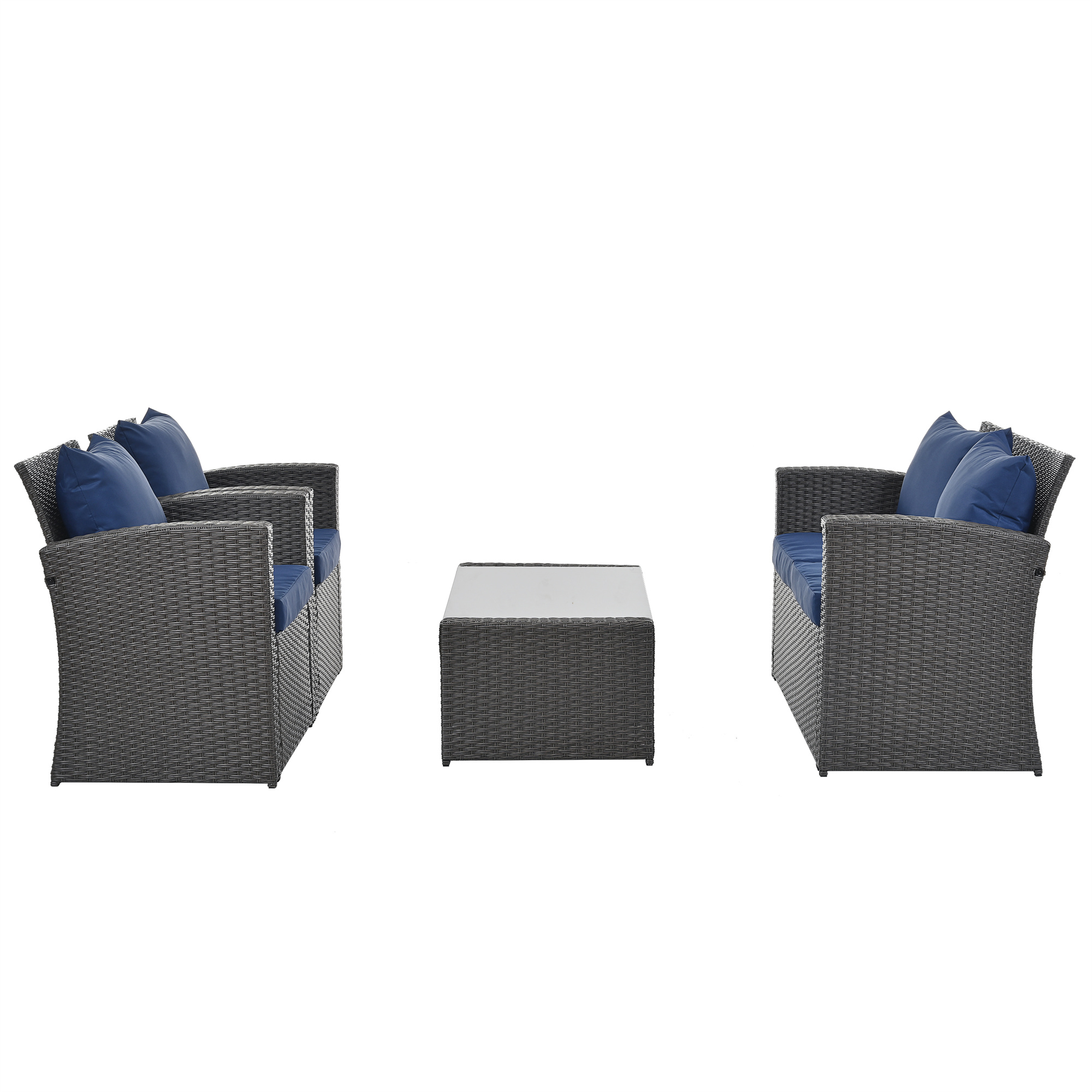 4 Piece Patio Furniture Set, Outdoor Conversation Set Acacia Solid Wood Outdoor Sofa Set for Poolside Garden, Grey Cushions - image 5 of 7